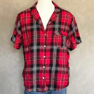 Victoria's Secret Red Black Plaid Flannel Short Sleeve Cozy Pajama Top Medium